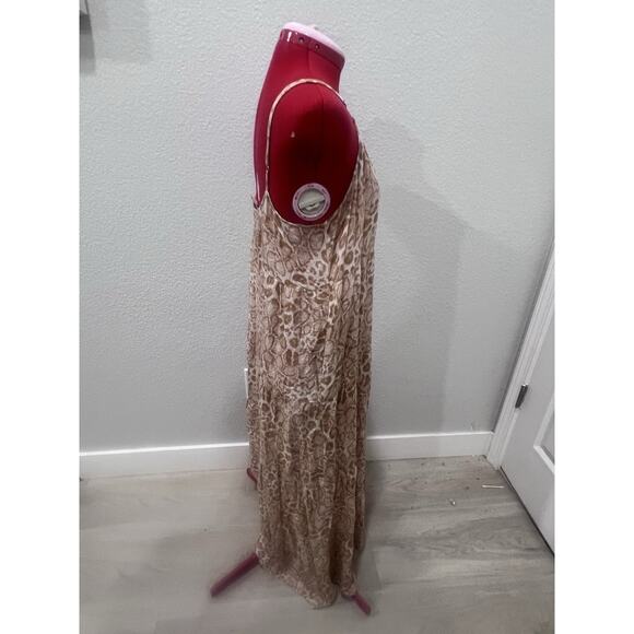 Tiered Maxi Dress Beige Brown Animal Print Sleeveless Casual Summer Beach - Picture 3 of 7